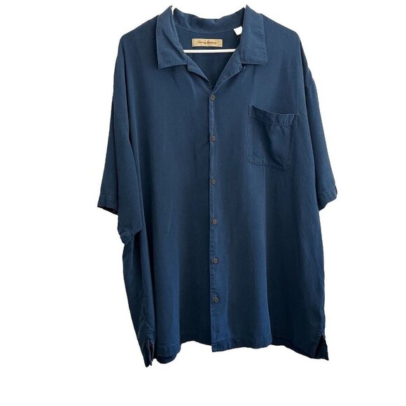 Tommy Bahama Silk Shirt Collared Button Up Teal Blue Short Sleeve Men XXL - Picture 1 of 10